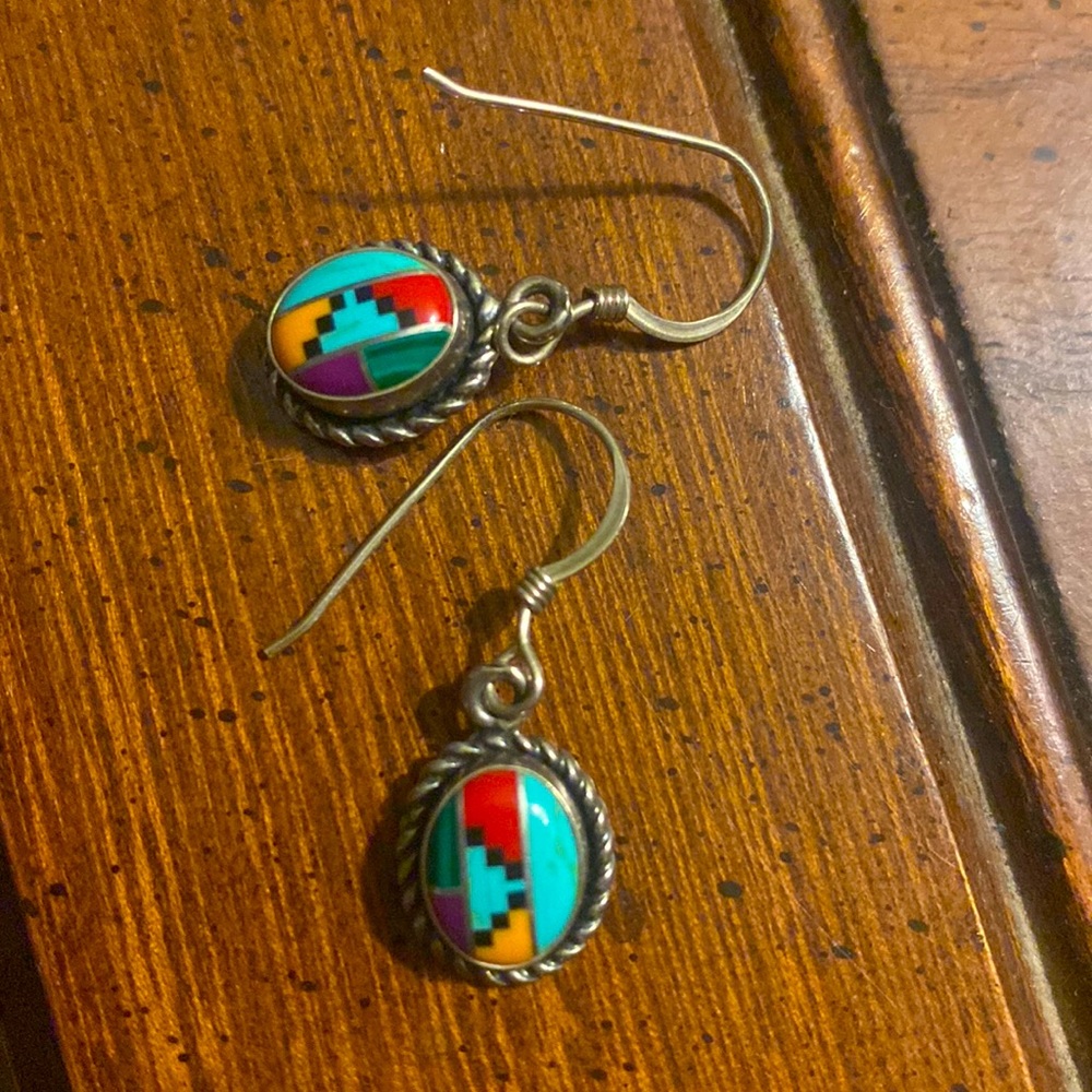 Multi Stone Native Sterling Earrings - image 1